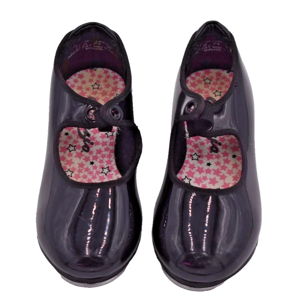 CAPEZIO Tap Shoes -- Black Patent Leather Tele Tone -- Childrens Girls 11 M